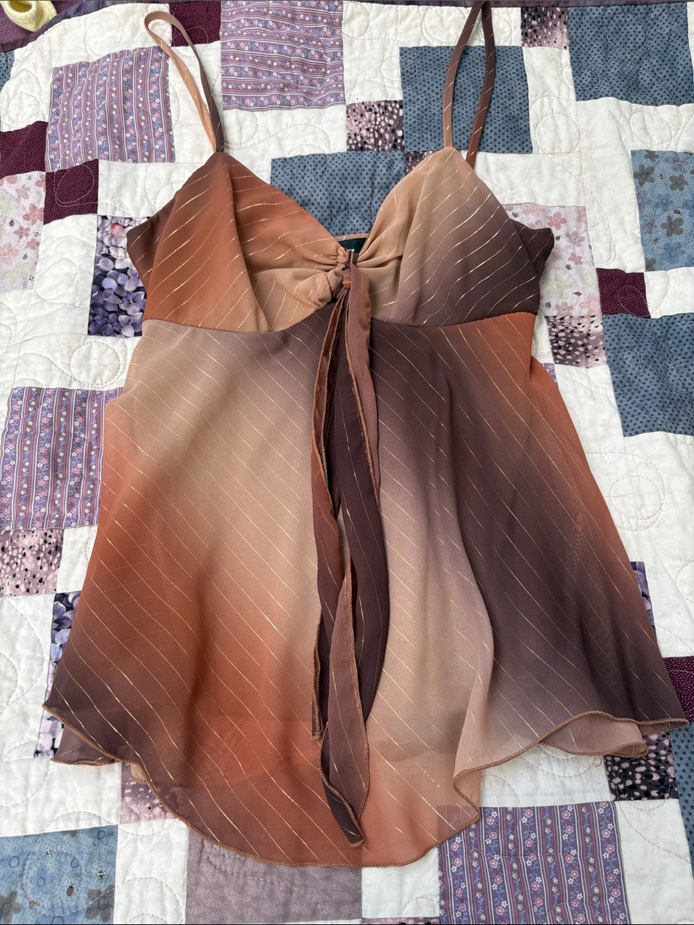 IZ Byer Gradient Brown Tie-Front Spaghetti Strap Cami